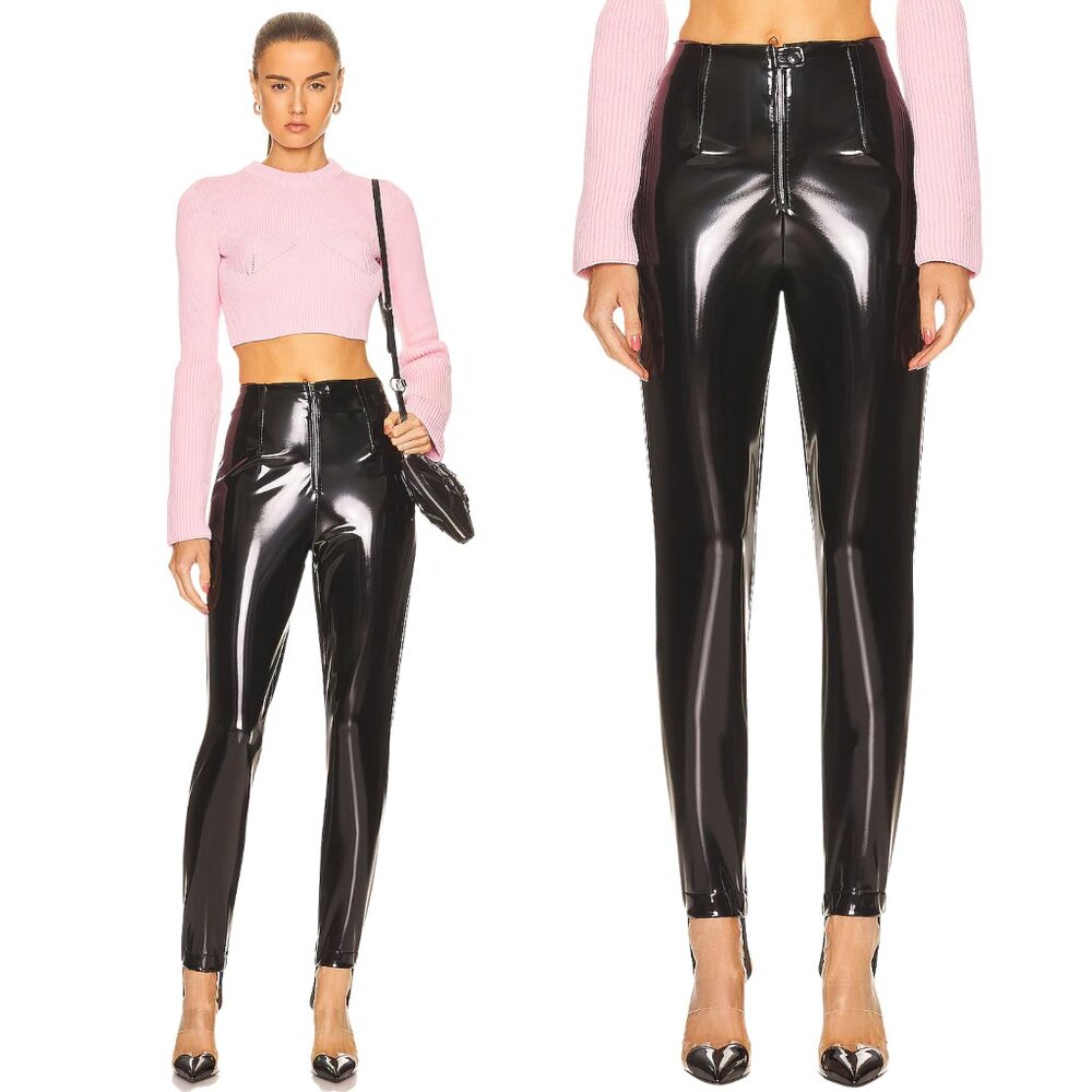 Alaia Black Patent Straight-Leg High-Shine Pants